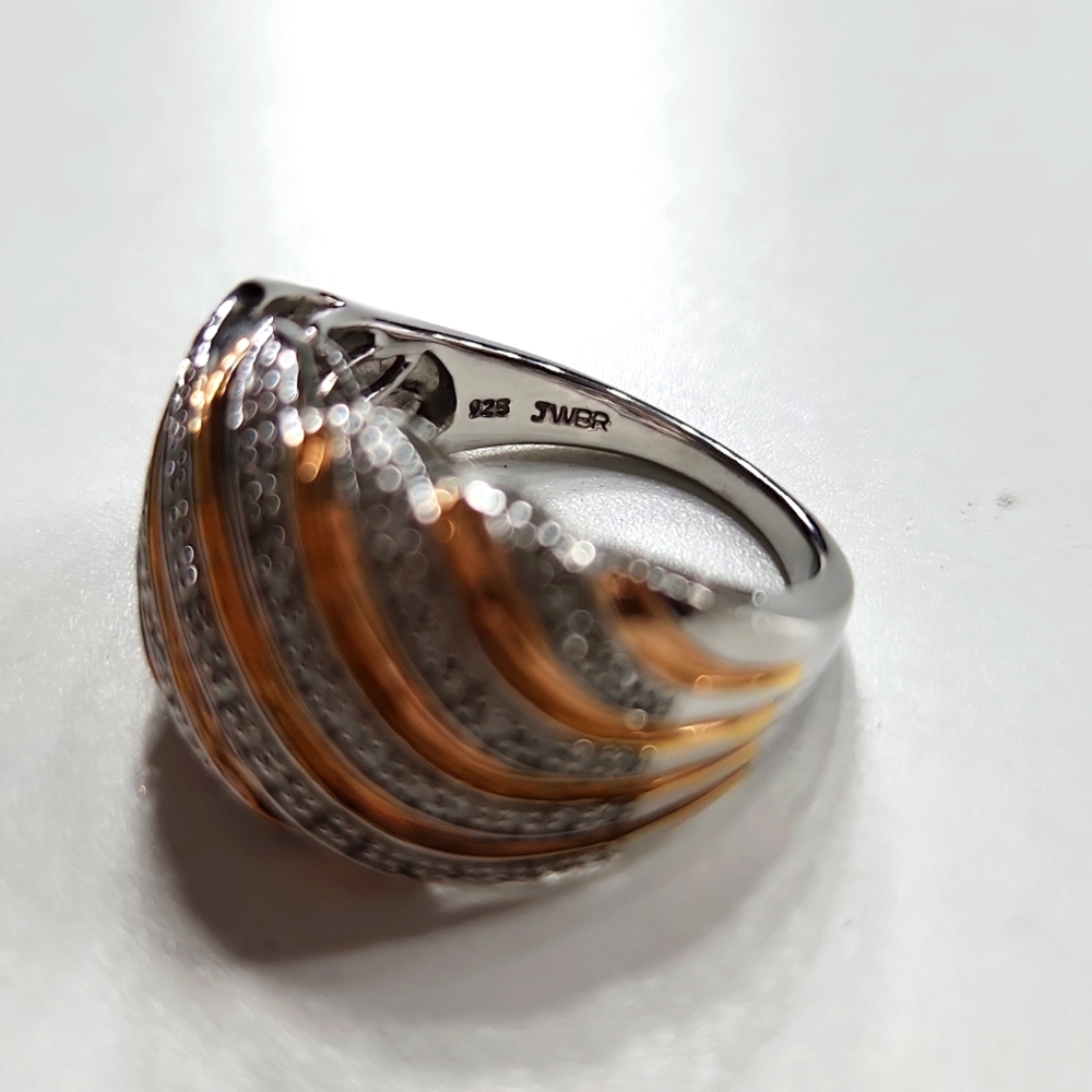 Michael Anthony Sterling Silver & Rose Gold Diamond Chip Ring - Picture 5 of 5